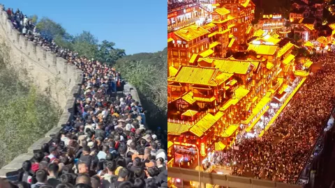 国庆景区日出人山人海挤不动